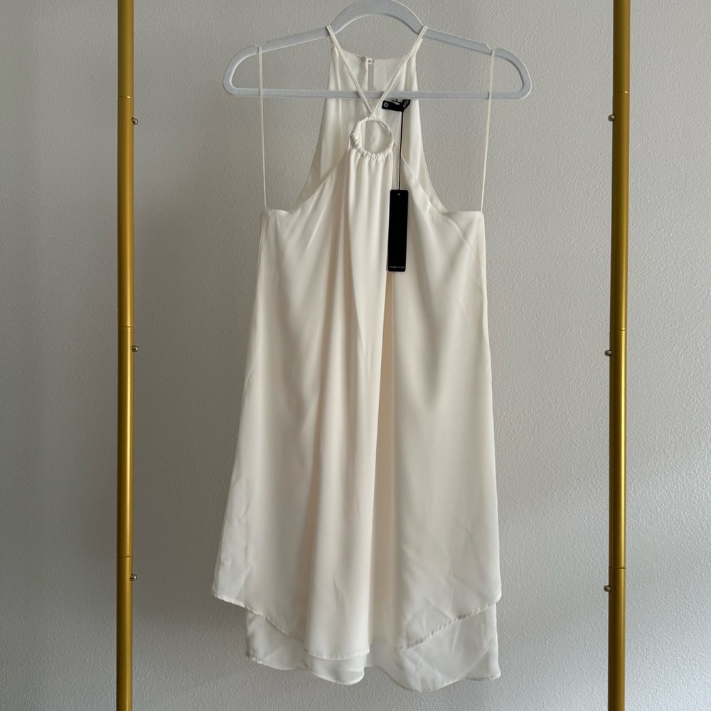 Revolve Krisa Cream Sleeveless Halter Ring Hole Accent Mini Dress Sz S Bridal